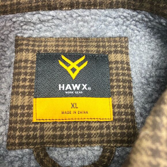 Hawx Work Gear Shacket Mens XL Brown Plaid Sherpa Lined Pockets Snap Button - Picture 9 of 16